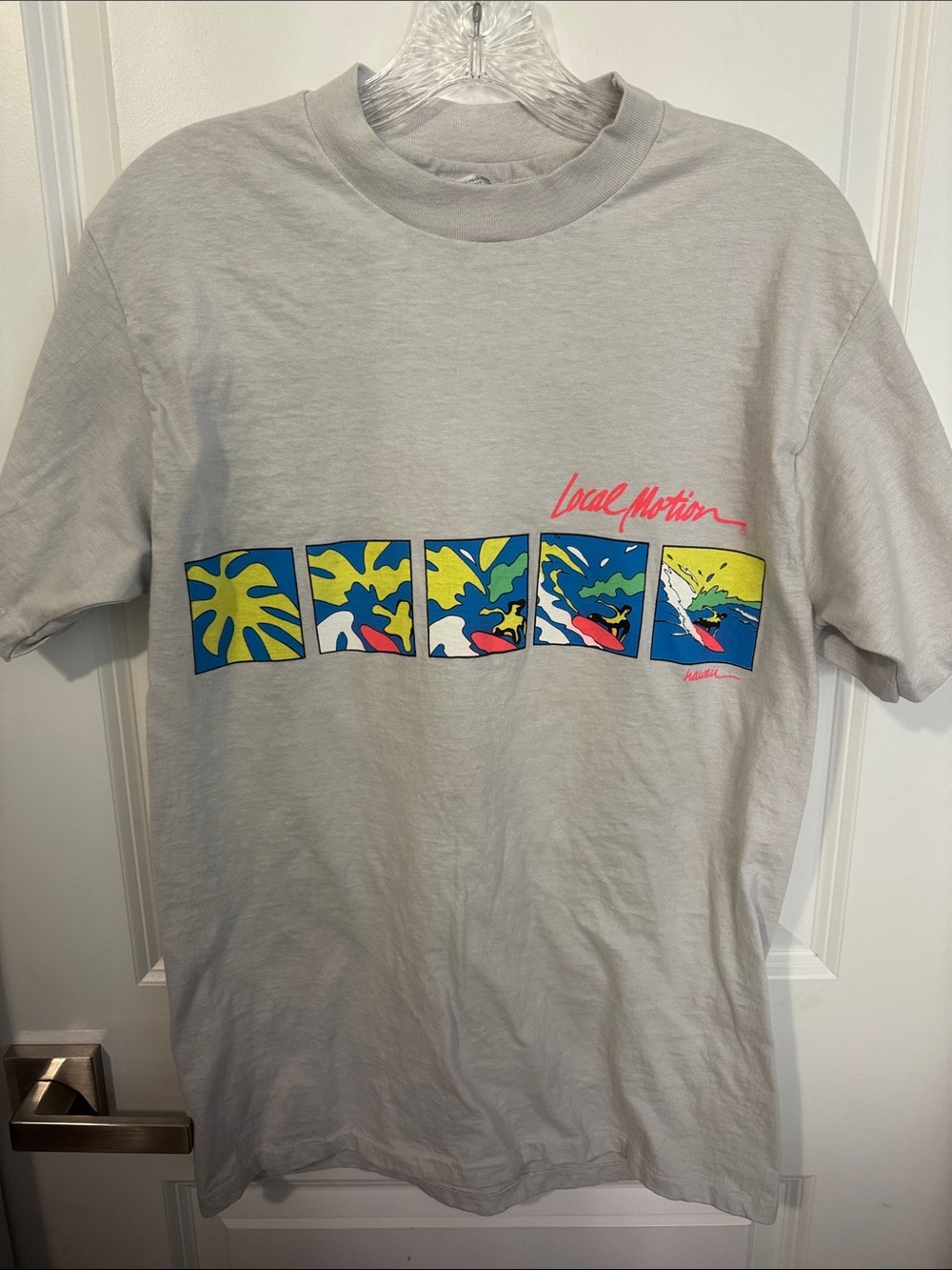 Hanes Light Gray Tee with Multicolor Surf Panel Graphic
